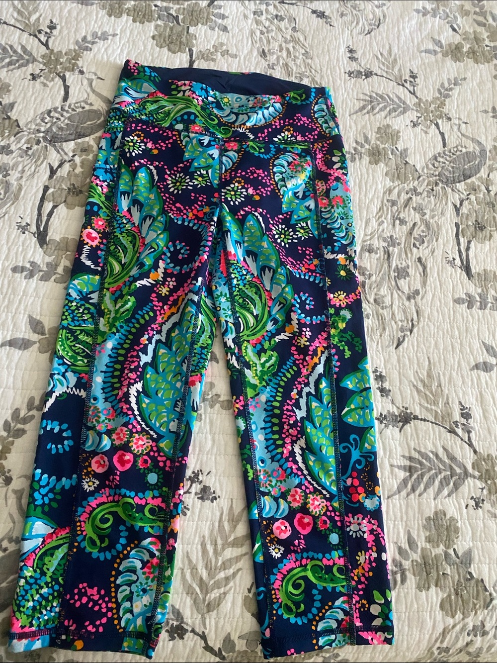 Lilly Pulitzer Navy Paisley Print Workout Leggings with Bright Multicolor Design
